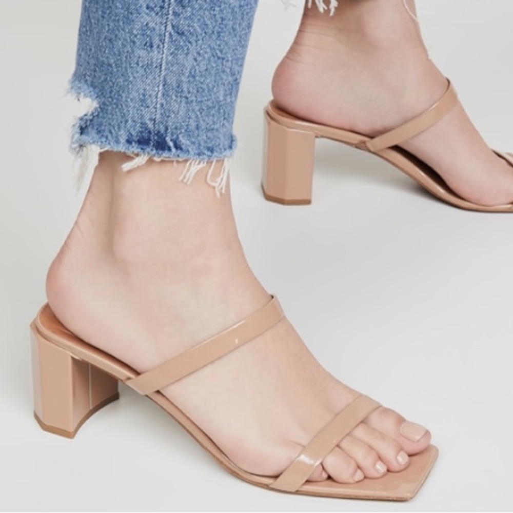 BY FAR TANYA PATENT LEATHER SANDALS IN NUDE